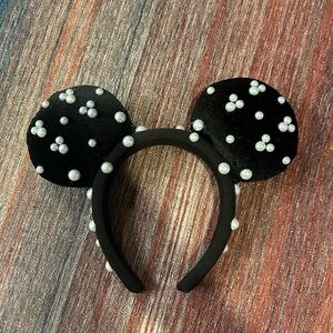 Black Pearl-Embellished Padded Mickey Ears